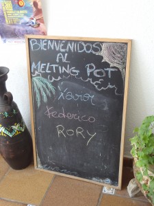 The 'Melting Pot' hostel welcome message in Tarifa