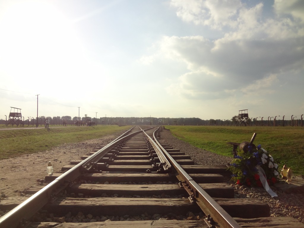 Train tracks running into Birkenau