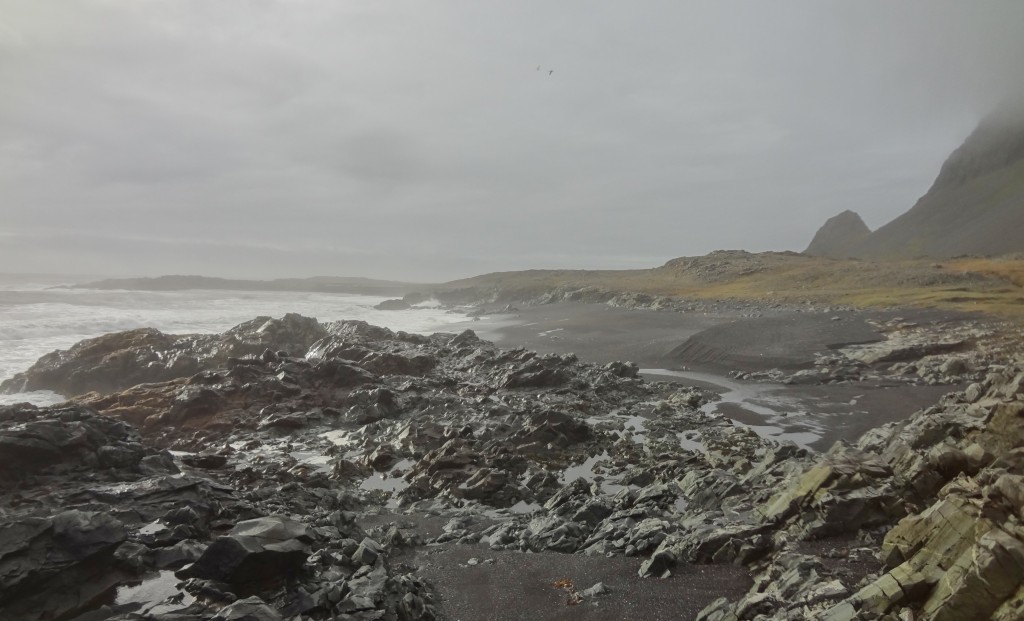 Rocky coastline and black sand beaches in Iceland