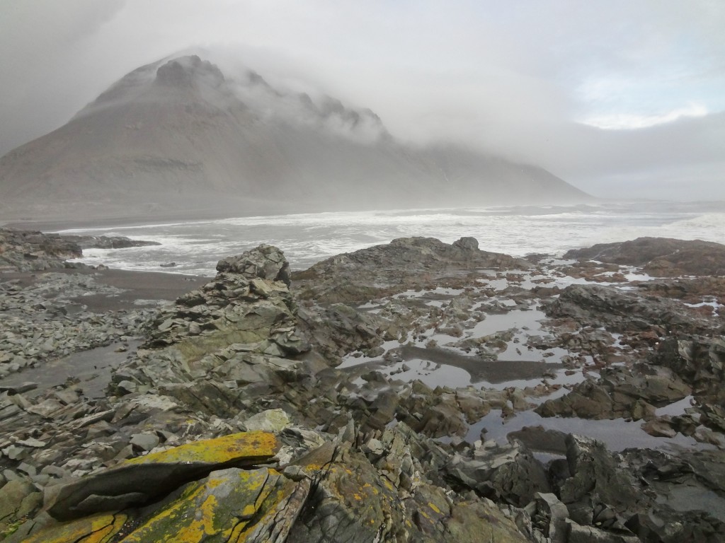 Rocky coastline and black sand beaches in Iceland