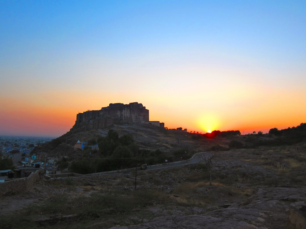 Sunset behind Mehrangarh Fort in Jodhpur