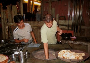 Making Chapati bread at the restaurant