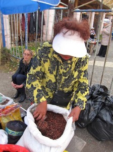 Local Buryat selling a type of pine nut at the Arshan market